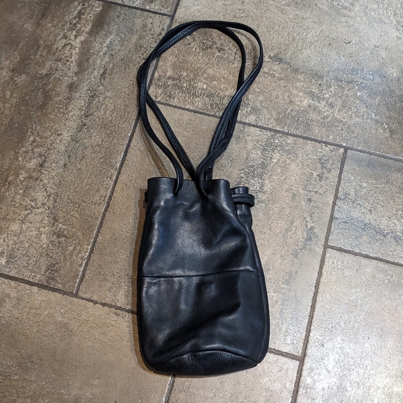Erin Templeton Handbags - Erin Templeton Butter Soft Leather Double Long Leather Handle Bucket Bag Black